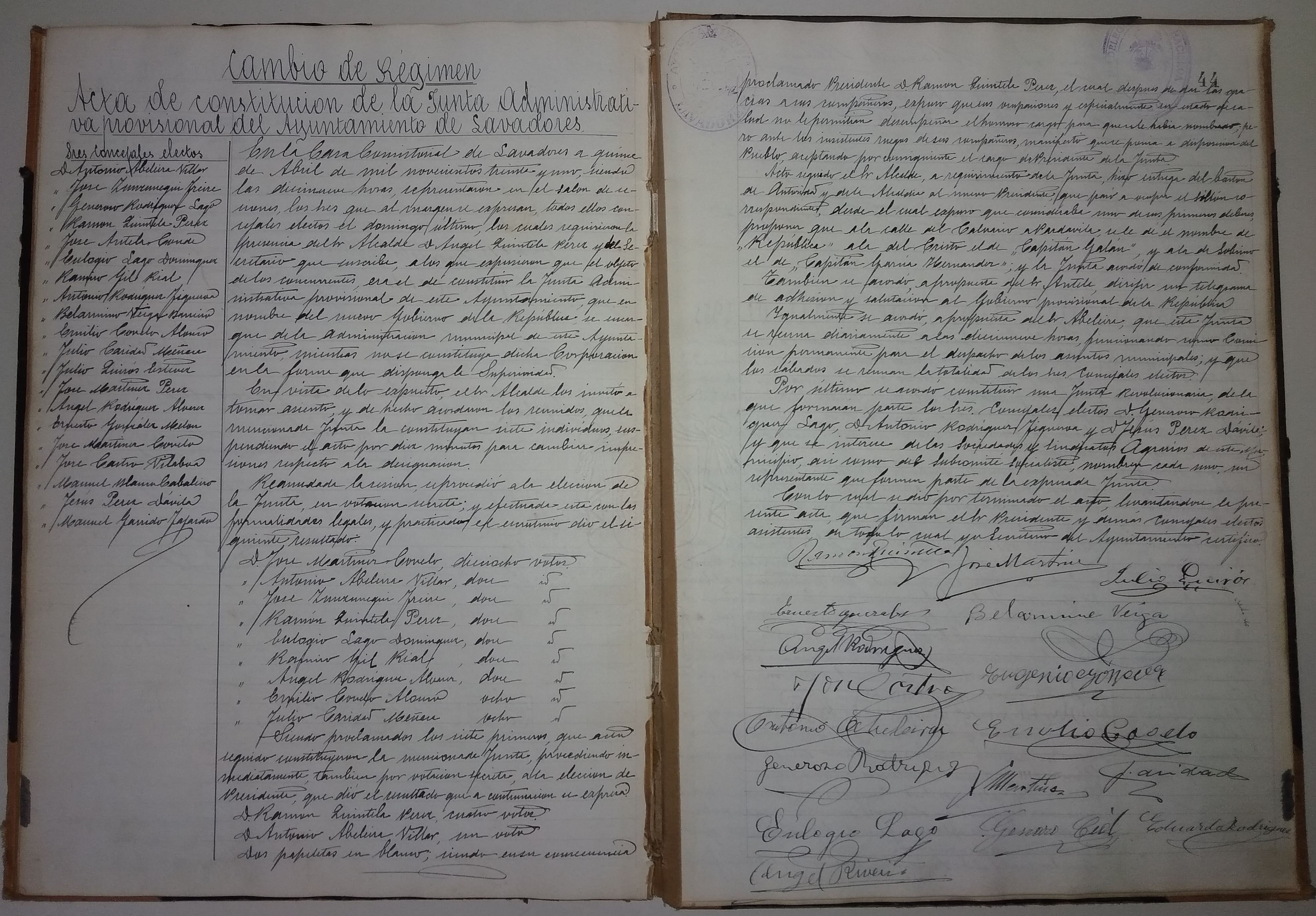 Libro de actas del Pleno. Ayuntamiento de Lavadores
